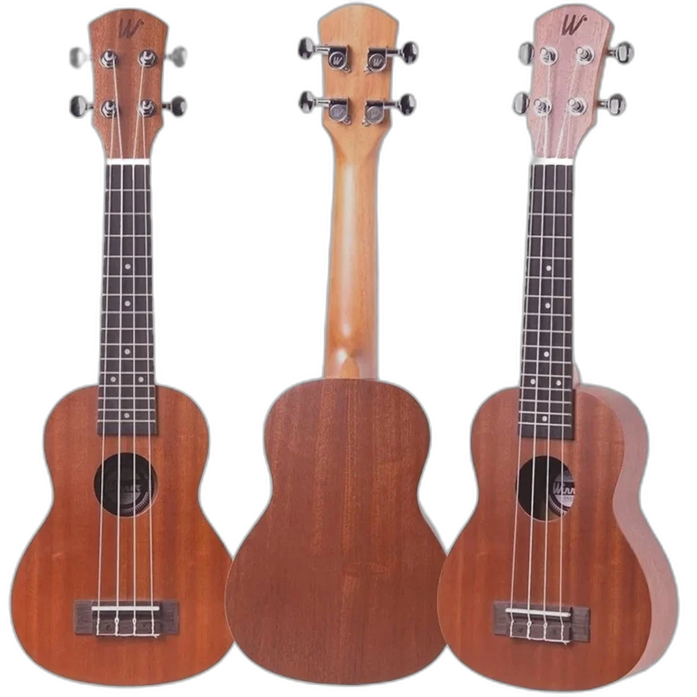 Kit Ukulele Soprano Elétrico Cordas Aquila Sapele Natural Winner Ux02