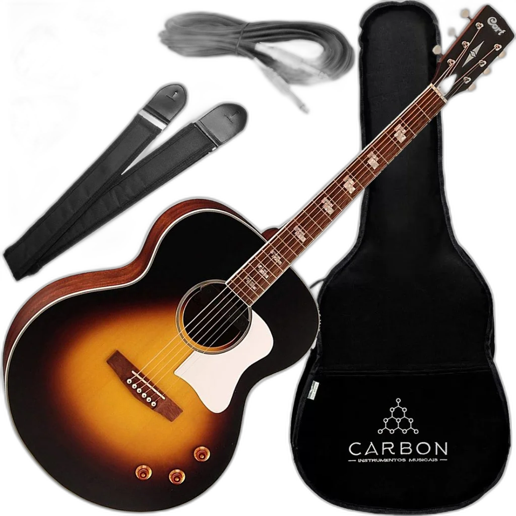 Kit Violão Eletroacústico Jumbo Cort Cj Retro Vsm Pré